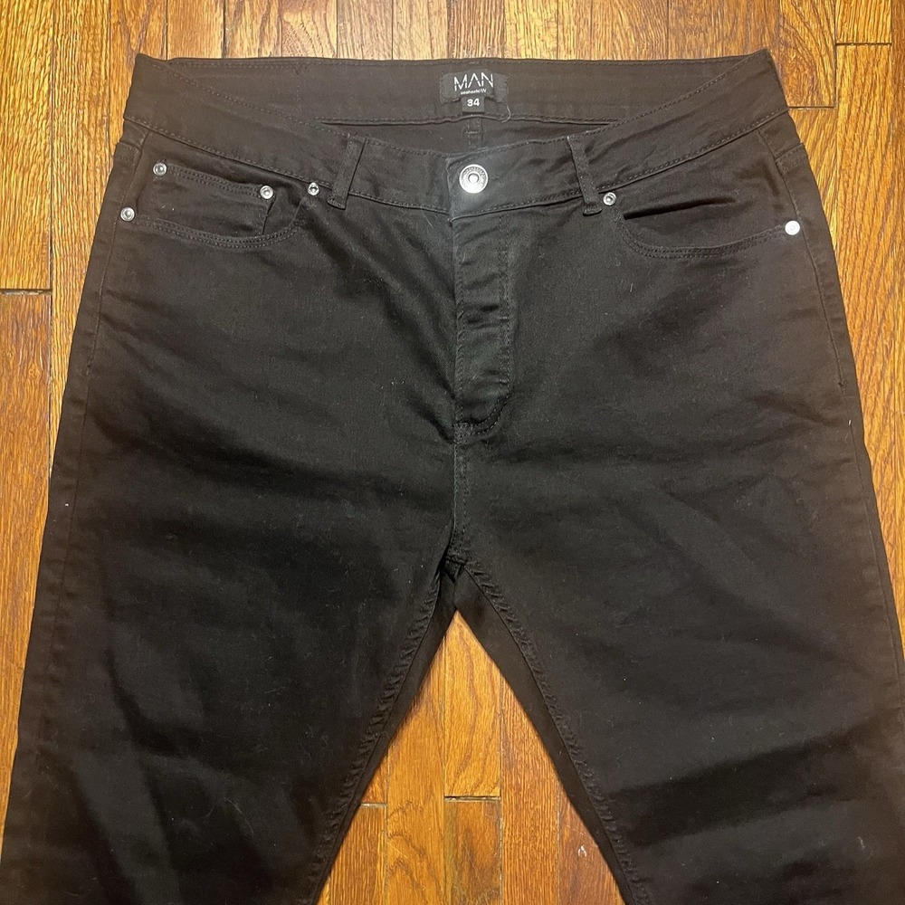 BoohooMAN Black Skinny Jeans Stretch Denim Pants Men's Size 34x33 - Picture 3 of 10